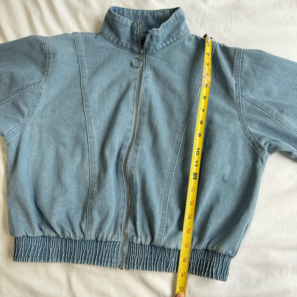 HAUTE MONDE O-Ring Zipper Wash Denim Bomber Jacket Size M - Picture 13 of 13